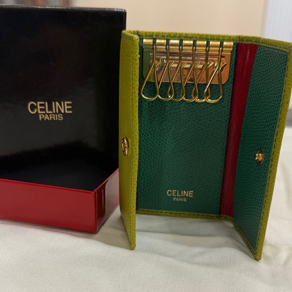 LIKE NEW “CELINE” TRI COLORED KEY CASE WITH BOX
